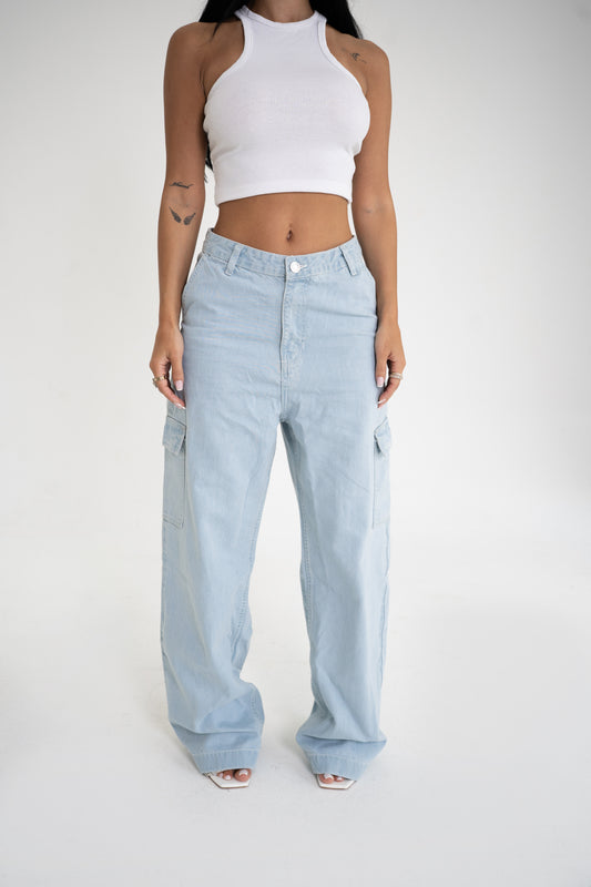 Cargo Baggy Jeans – Light Blue
