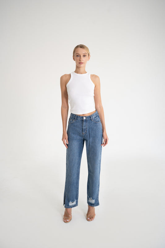 Straight Cut Jeans – Mid Blue