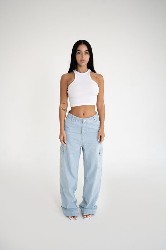 Cargo Baggy Jeans – Light Blue