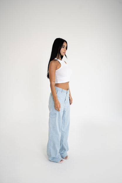 Cargo Baggy Jeans – Light Blue